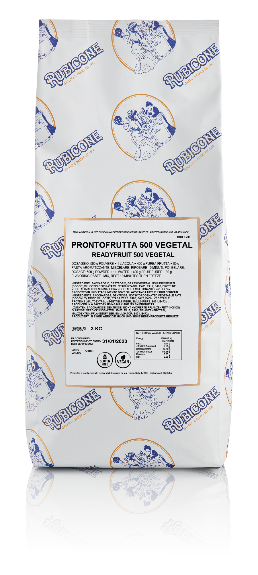 Ready Fruit 500 Vegetal - Fruit Gelato Base - Case of 4 x 3 KG bags - Rubicone Canada - Ships Free Within Canada on Orders Above CAD $199