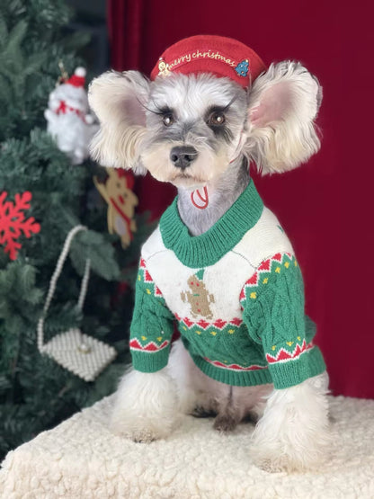 Pull de Noël pour chien en pain d'épices – Tenue tricotée d'hiver pour chiens