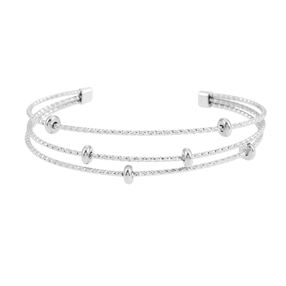 Style FARZIKA Silver: Triple Stacked Textured Beaded Bracelet