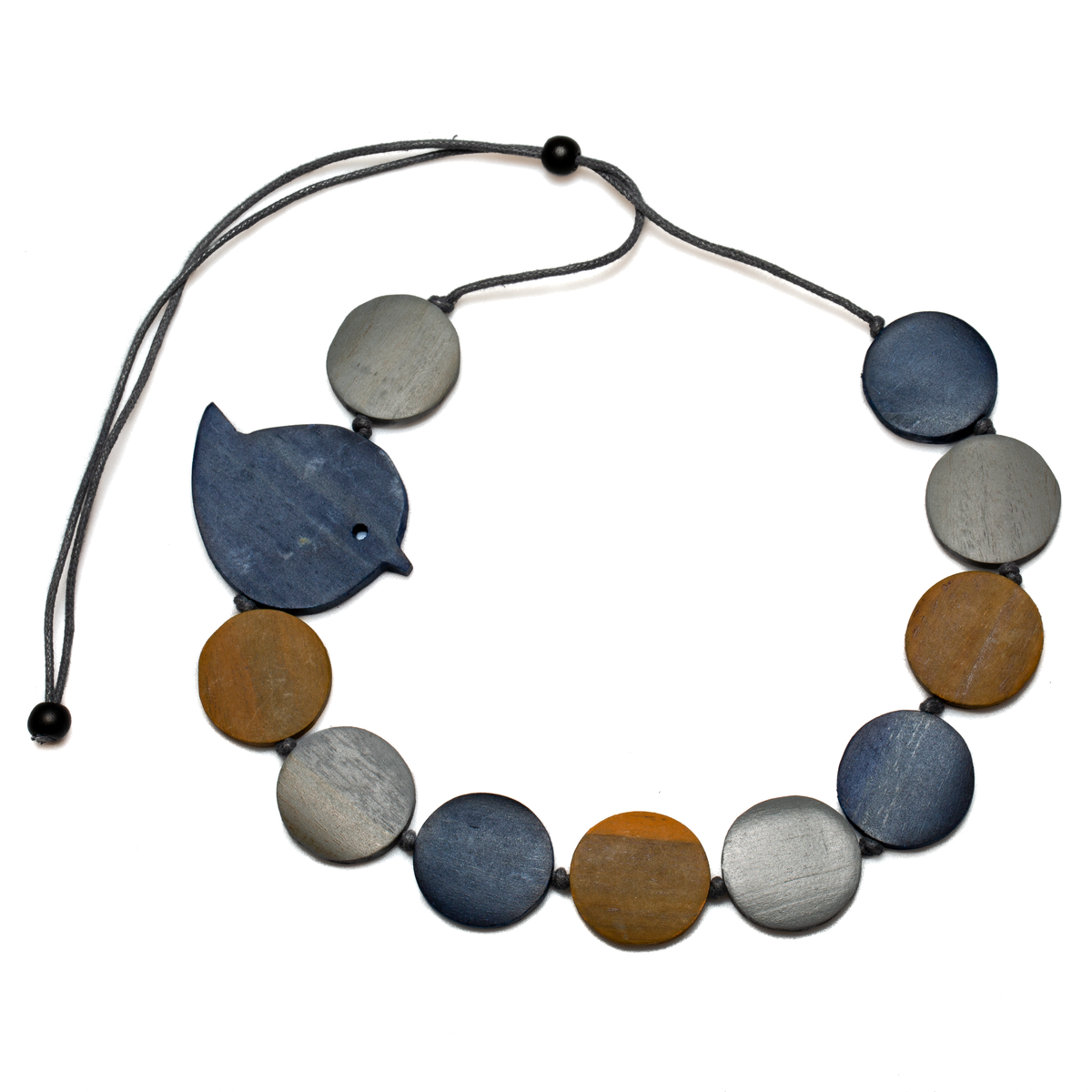 Collier Oiseau Rond en Bois