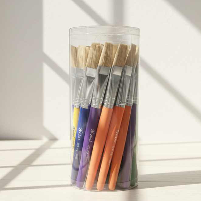 White Hog Bristle Brush with Short Handle - Set of 30