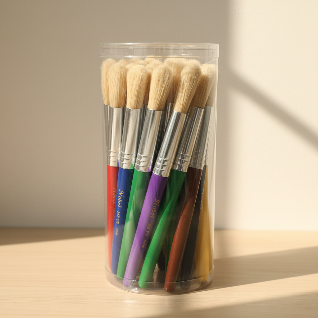 White Hog Bristle Brush with Short Handle - Set of 30