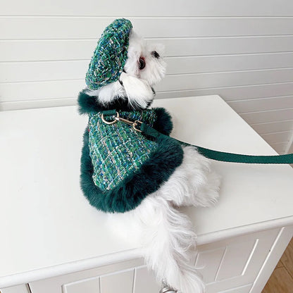 Evergreen Heritage Tweed Dog Harness Set | Harness Hat and Leash Outfit