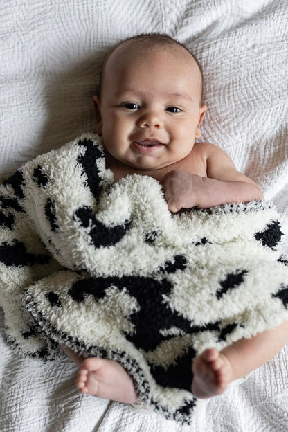 Doudou Couverture Bébé Imprimé Vache Noir et Blanc Cassé