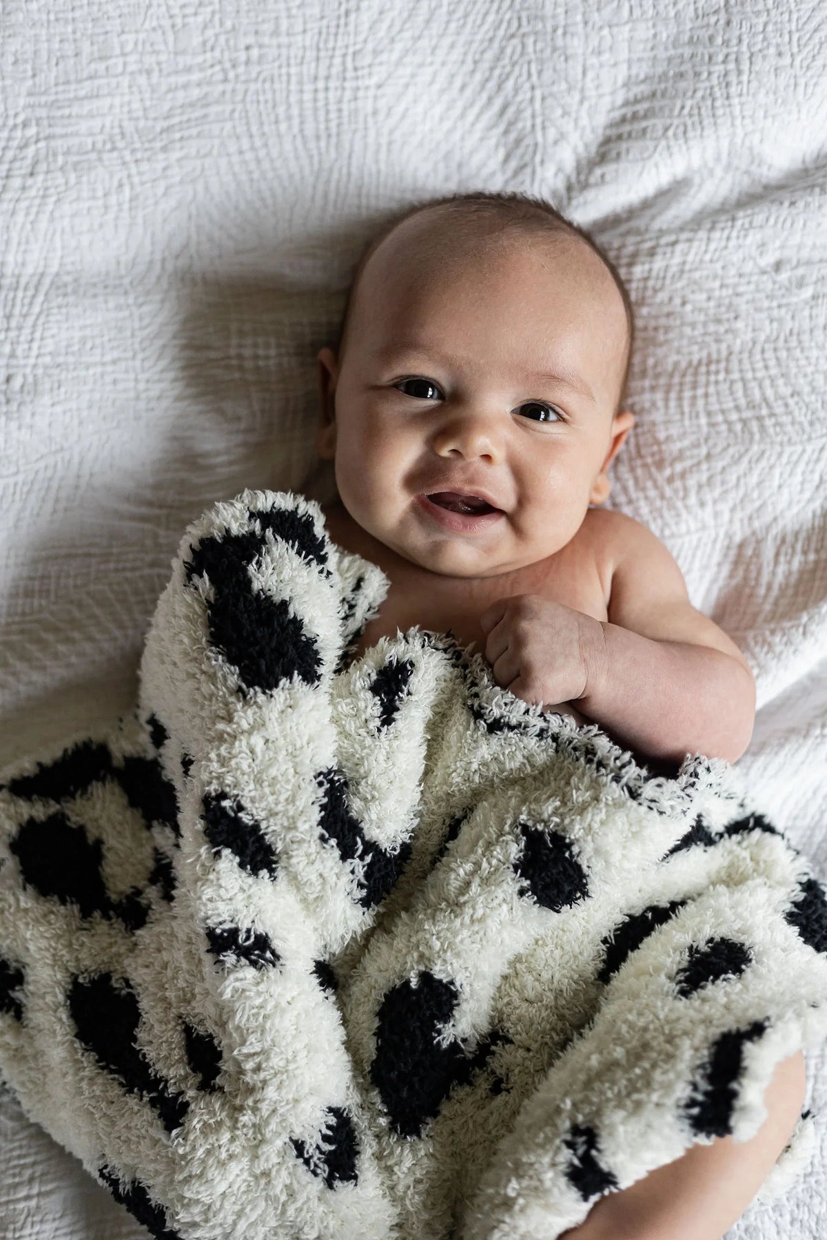 Doudou Couverture Bébé Imprimé Vache Noir et Blanc Cassé