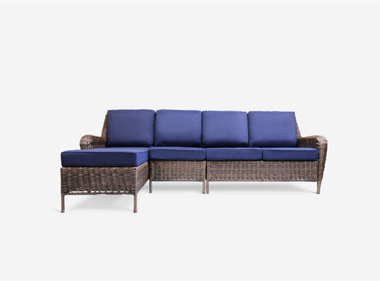 Sectionnel d'extérieur Cambridge en osier 5 pièces avec chaise longue à accoudoir gauche