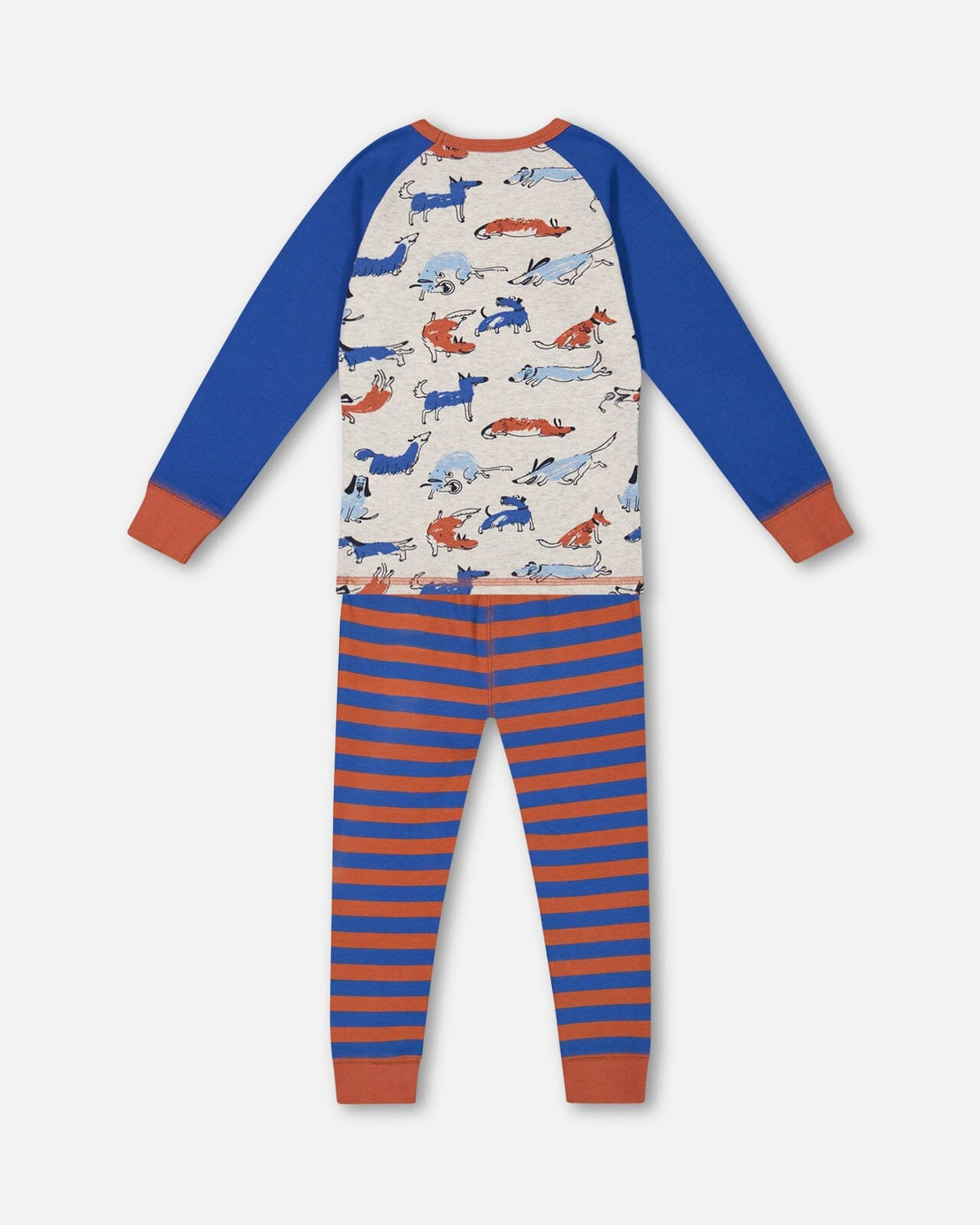 Ensemble pyjama deux pièces en coton biologique à rayures bleues et oranges
