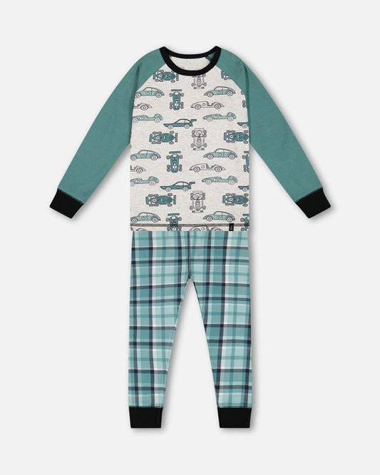 Pyjama deux pièces en coton biologique Motif voitures vertes