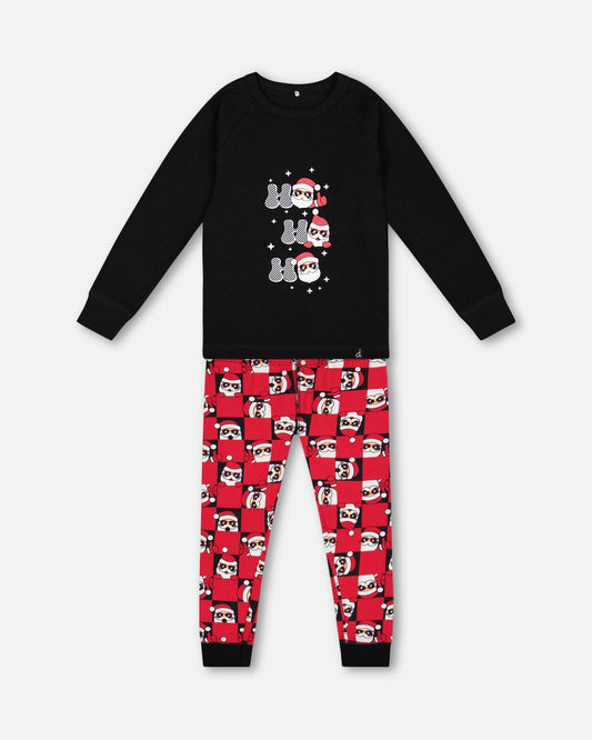 Pyjama deux pièces en coton biologique, rouge imprimé Père Noël