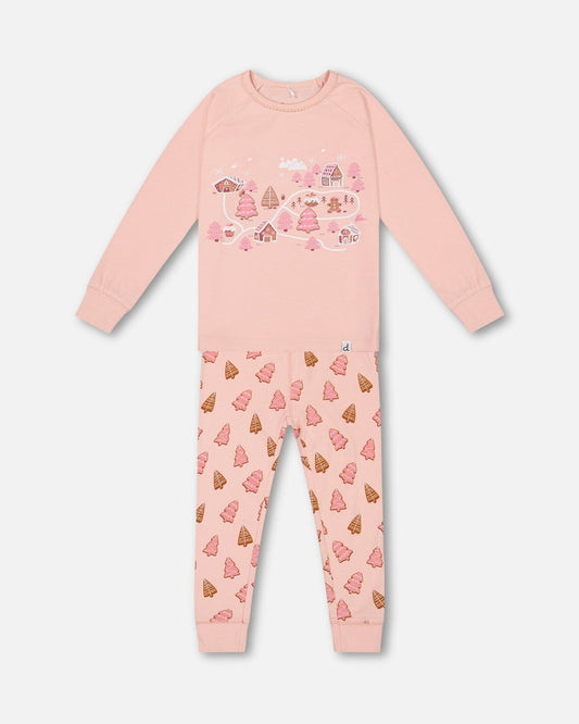 Ensemble de pyjama deux pièces en coton biologique, Rose Biscuits de Noël