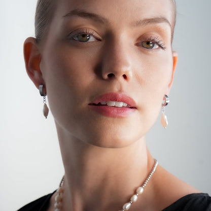 GAIA White Gold (Silver Toned):  Baroque Freshwater Pearls on Wide Mini Hoops