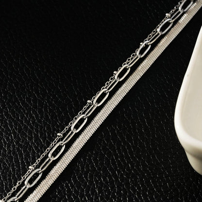 GEILNAR:  Triple Layer Mixed-Chain Necklace in Silver