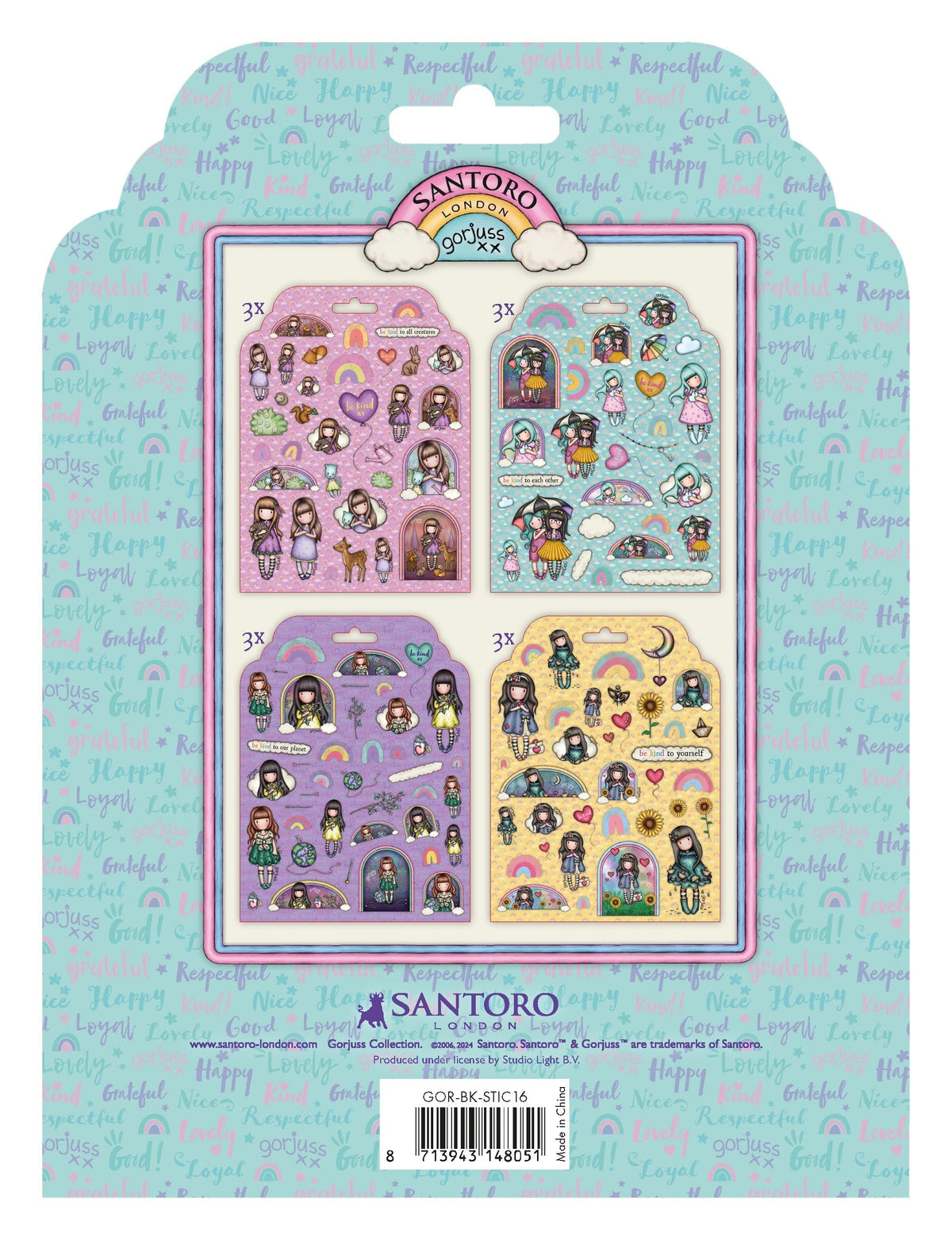 SAN Autocollants Gorjuss - Be Kind 4x3 motifs 152x203x3mm 12 feuilles n°16