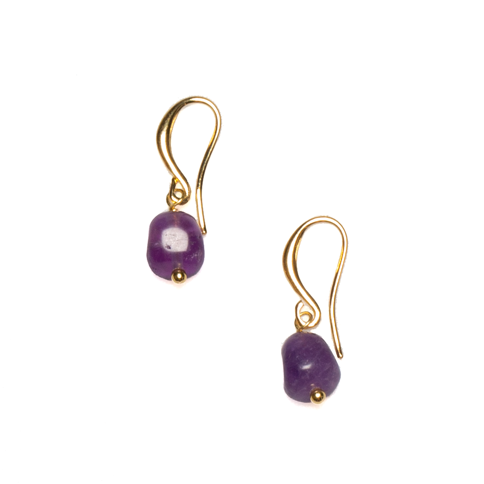 Boucles d'oreilles pendantes en améthyste simple plaqué or
