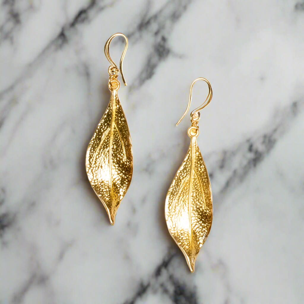 Textured Leaf Earrings- Gold Plate