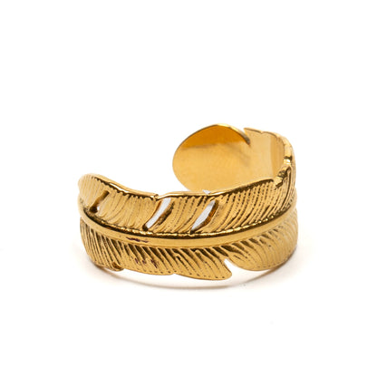 Bague Large Feuille - Plaqué Or
