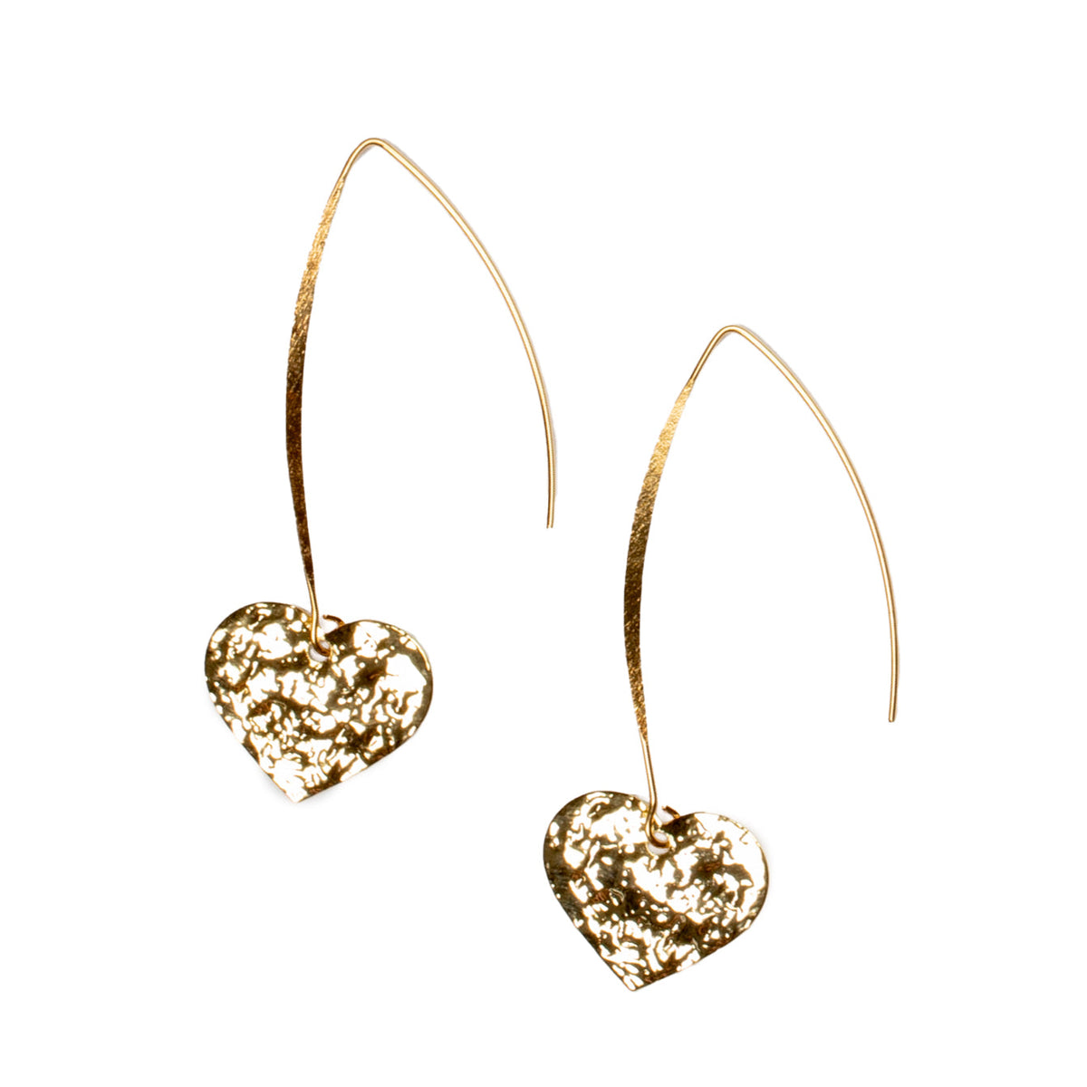 Boucles d'oreilles pendantes Cœur martelé - Plaqué or