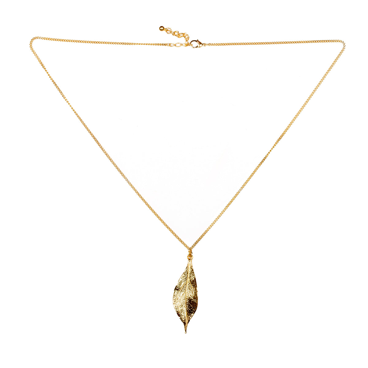 Textured Leaf Pendant on Chain- Gold Plate