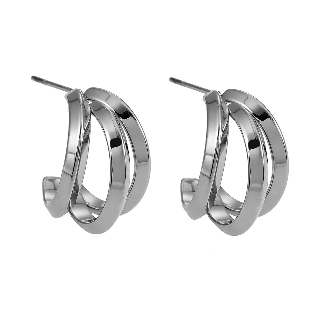 GRIZZANA: Triple Banded Hoop Earrings in Silver