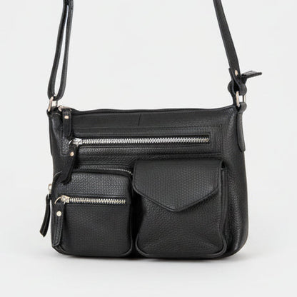 Greenwood Leather Multi-Pocket Crossbody Bag. Premium Pebbled Leather Handbag