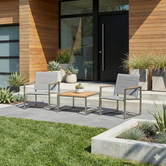 Ensemble bistrot 2 chaises d'extérieur en pin, acier inoxydable et teck avec toile tendue