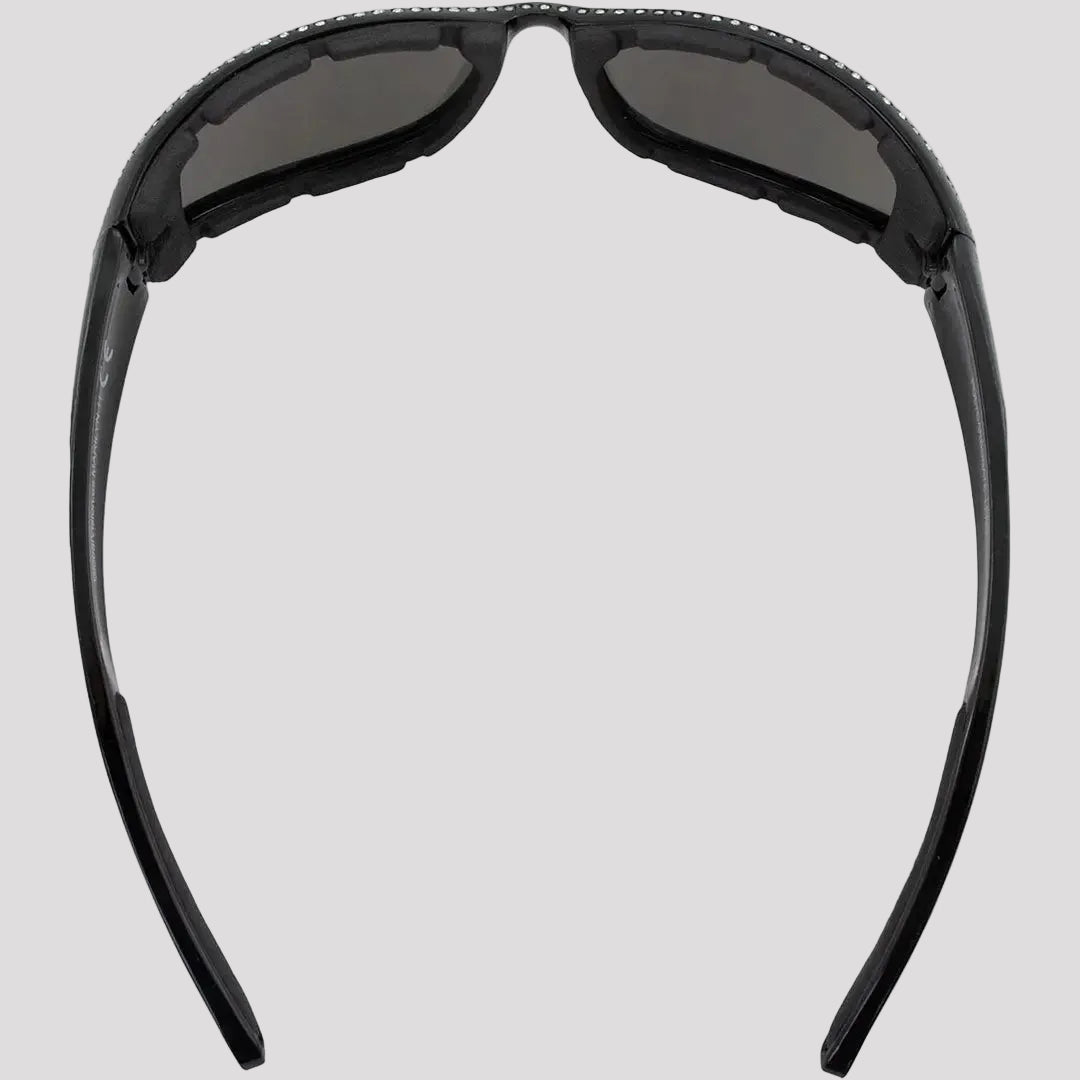 Lunettes de soleil de moto Global Vision Marilyn pour femmes avec strass. Lunettes de conduite Bling rembourrées en mousse avec verres miroirs incassables
