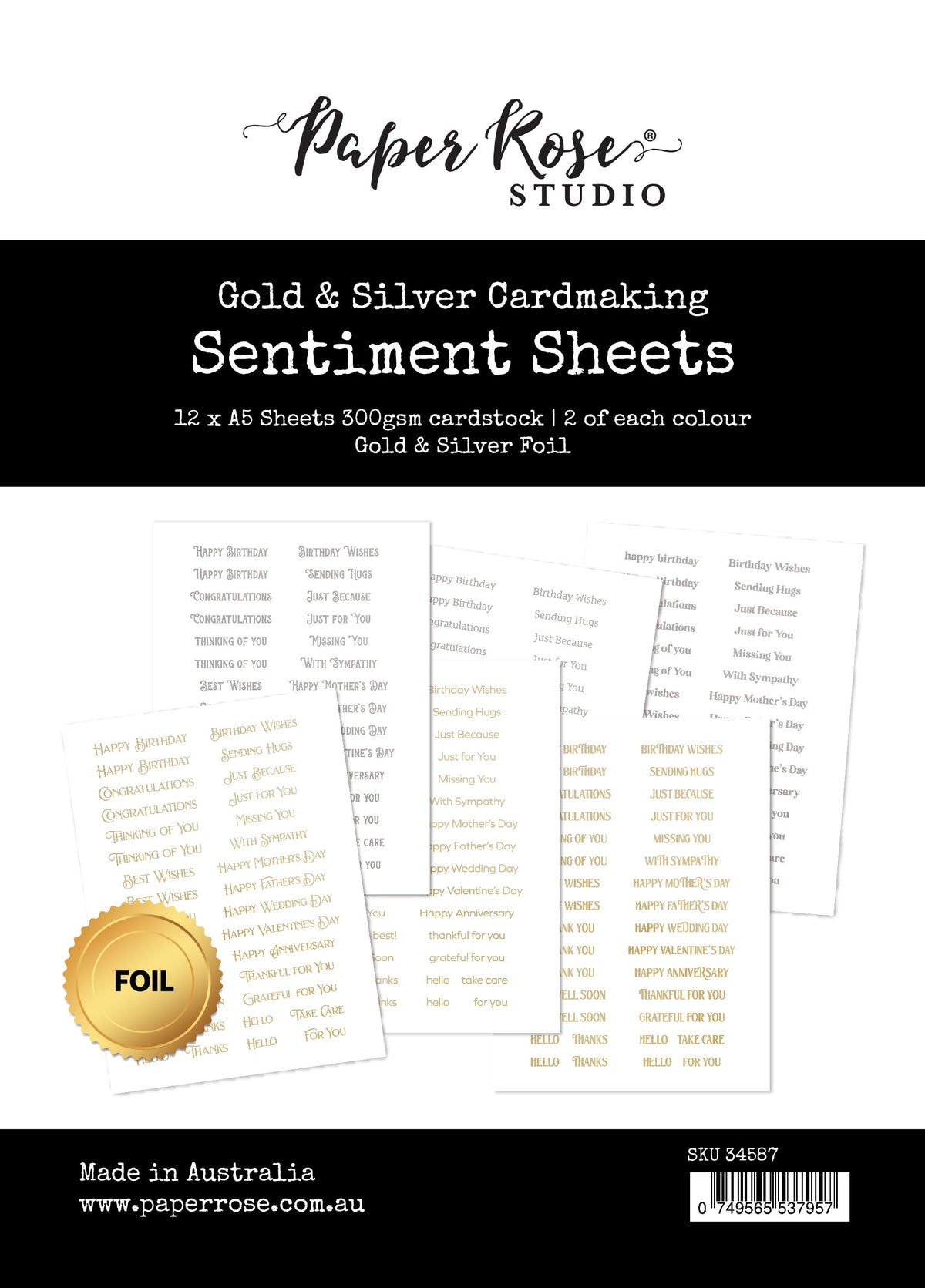 Cardmaking Sentiments Gold & Silver Foil 34587