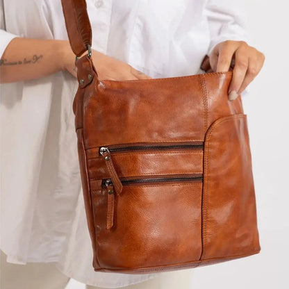 Greenwood Leather Shoulder Bag with 2 Zip Pockets