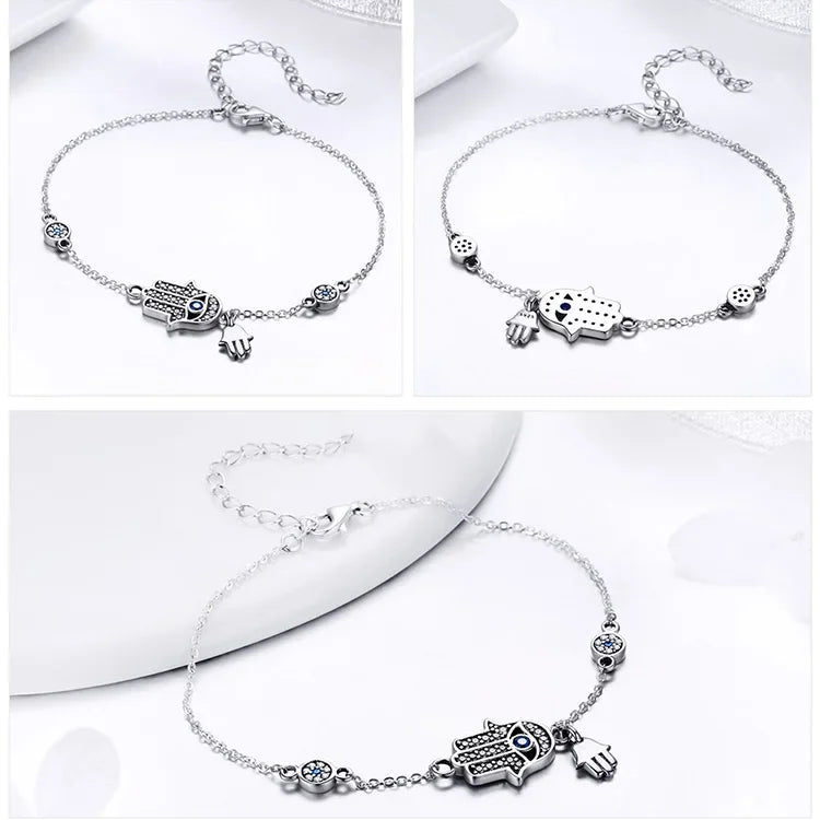 Sterling Silver Blue Evil Eye Charm Bracelet – Lobster Clasp
