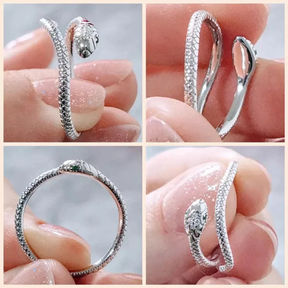 925 Sterling Silver Adjustable Snake Ring With Green Zircon - Fashion Jewelry In 4 Colors