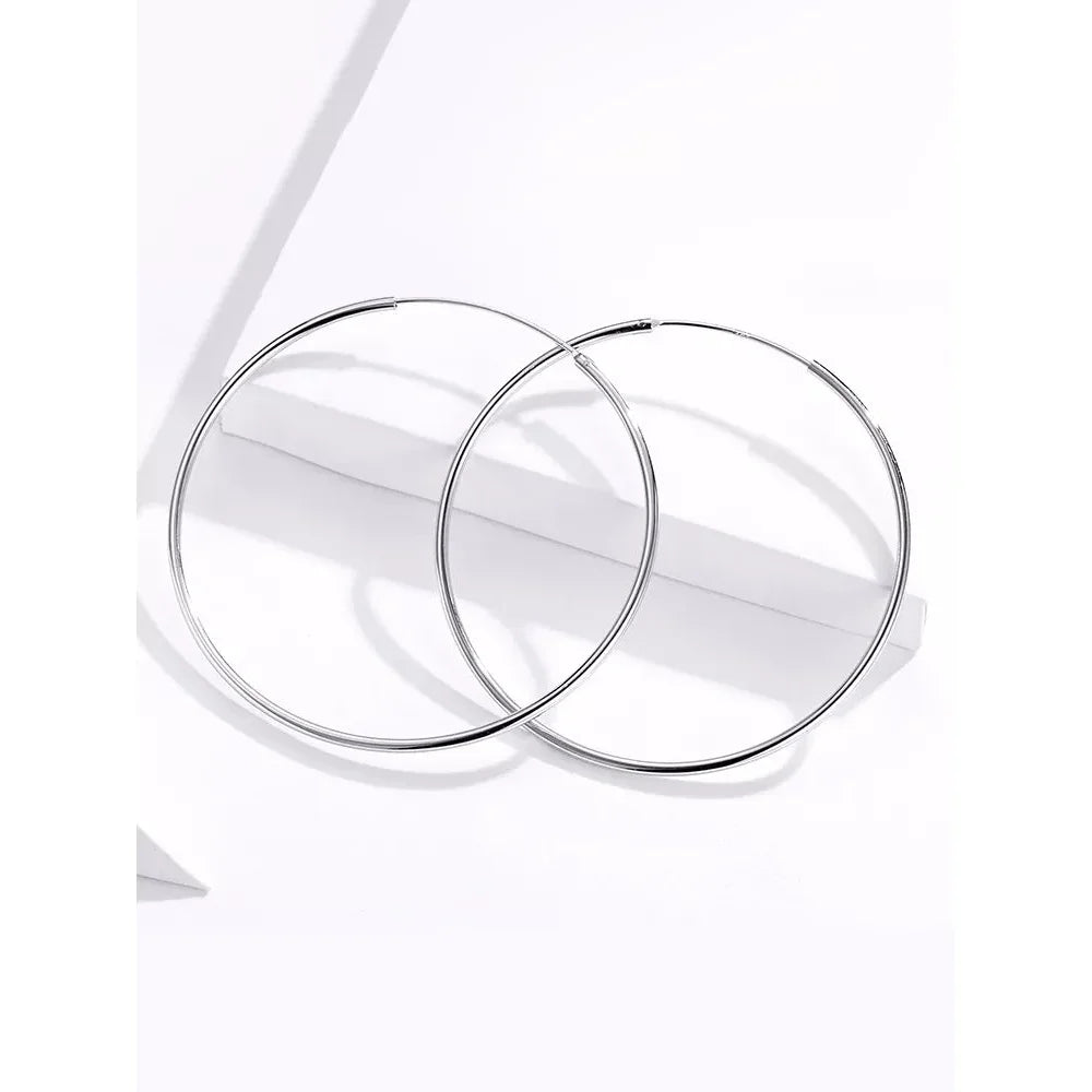 Grandes boucles d'oreilles créoles élégantes en argent sterling 925 pour femmes - Grandes créoles cercle sans fin (30/40 mm)