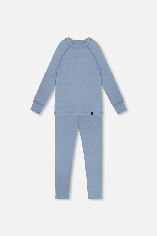 Ensemble de sous-vêtements techniques en laine mérinos bleu gris