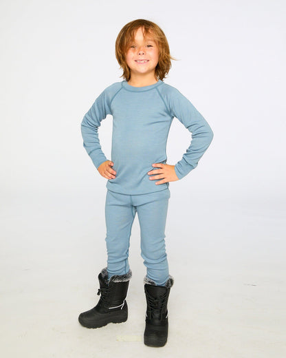 Ensemble de sous-vêtements techniques en laine mérinos bleu gris