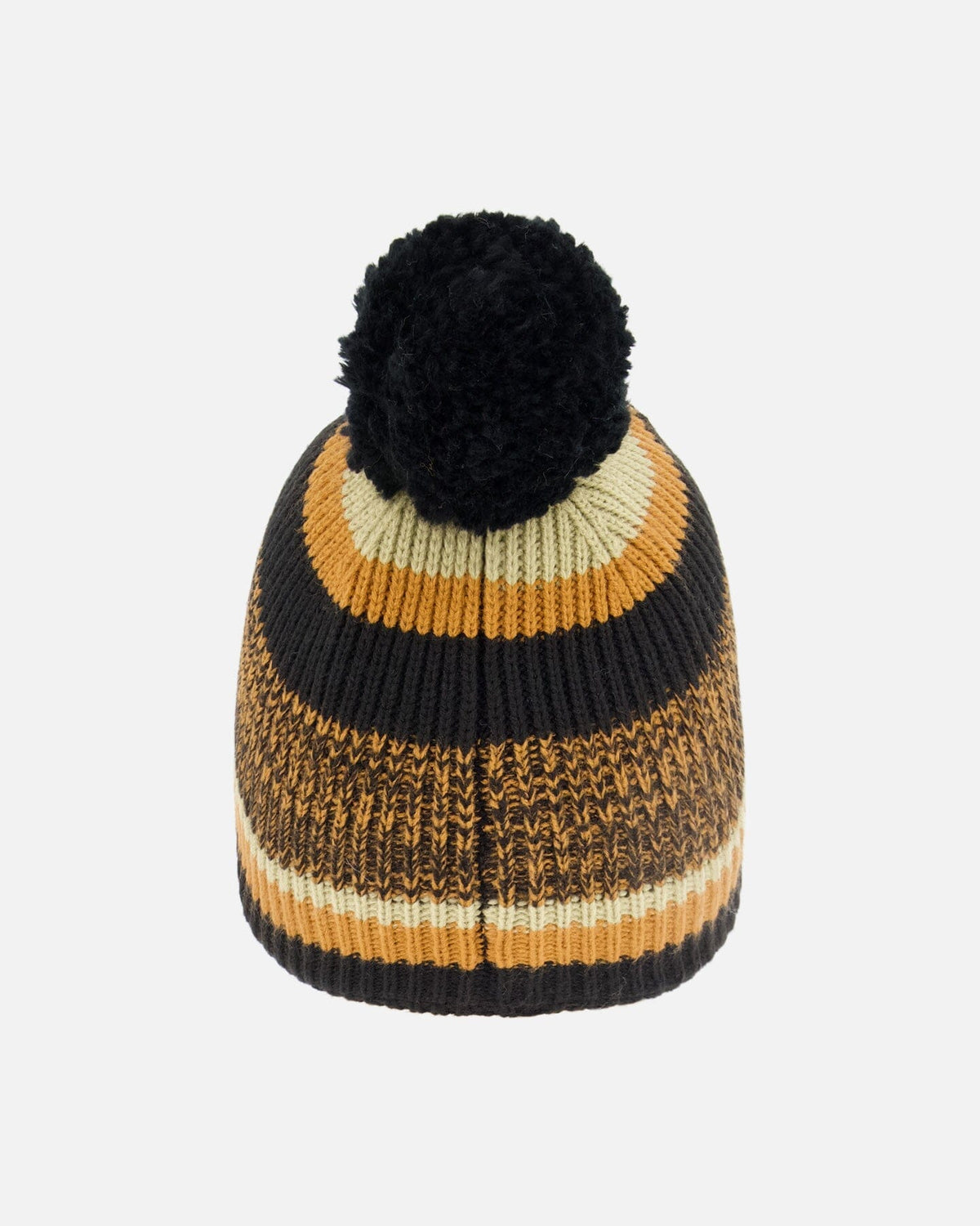 Bonnet tricot doublé à pompon noir et marron