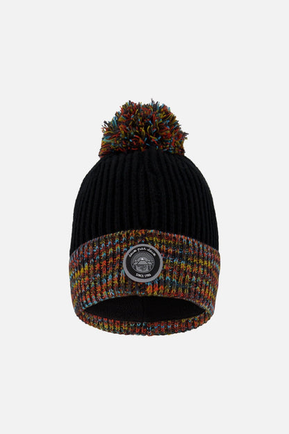 Lined Knit Winter Hat With Pompom Black And Multicolor