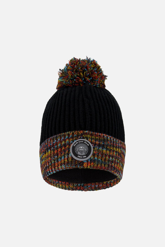 Bonnet d'hiver en maille doublé avec pompon noir et multicolore