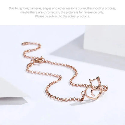 Bracelet Chaîne Cœur Chat en Argent Sterling 925
