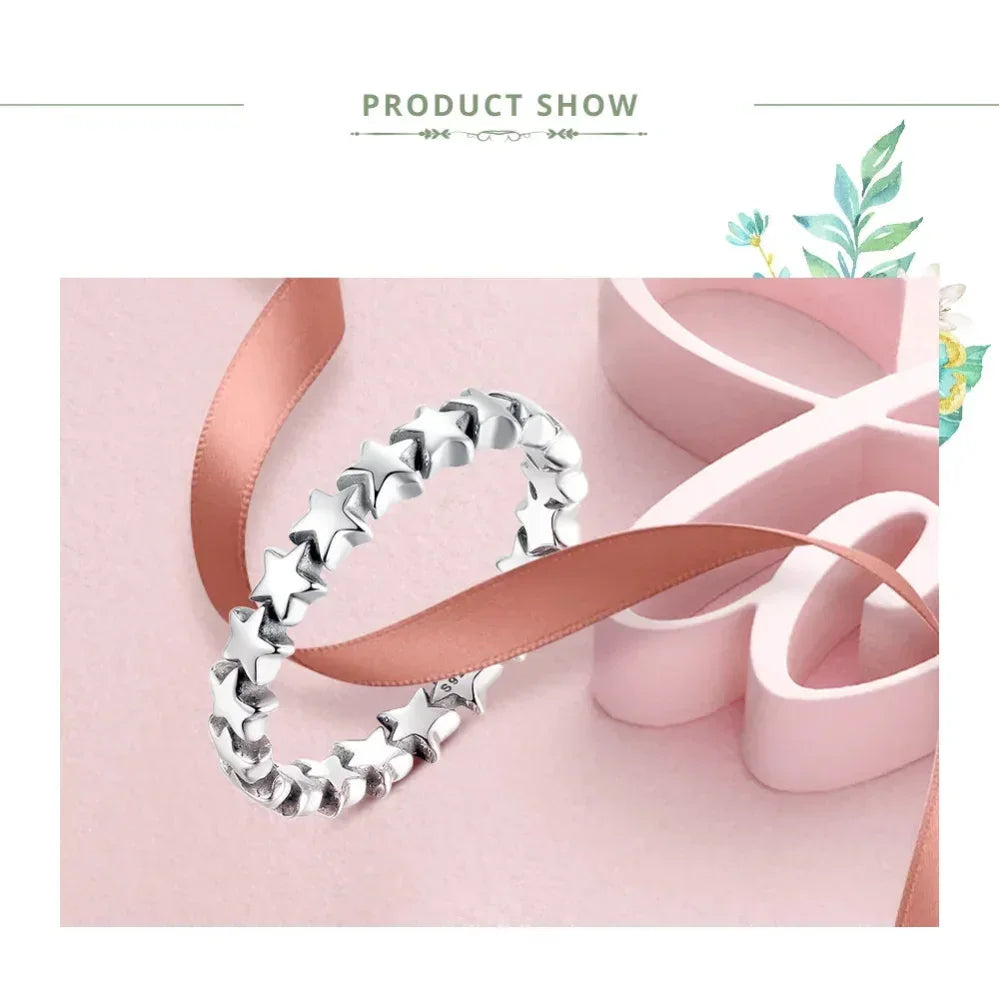 Bague en argent sterling 925 avec étoiles et cœurs