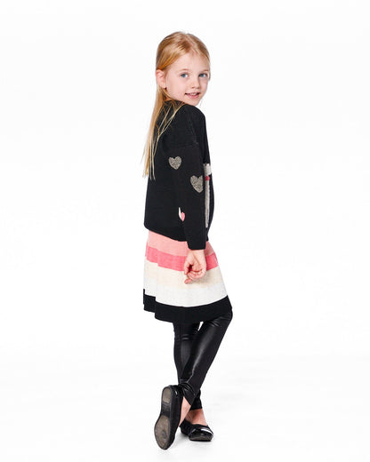 Jupe en tricot rayée beige, noire et rose