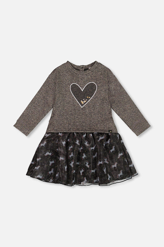 Robe Bicolore Noire Avec Jupe En Mesh Et Cœur