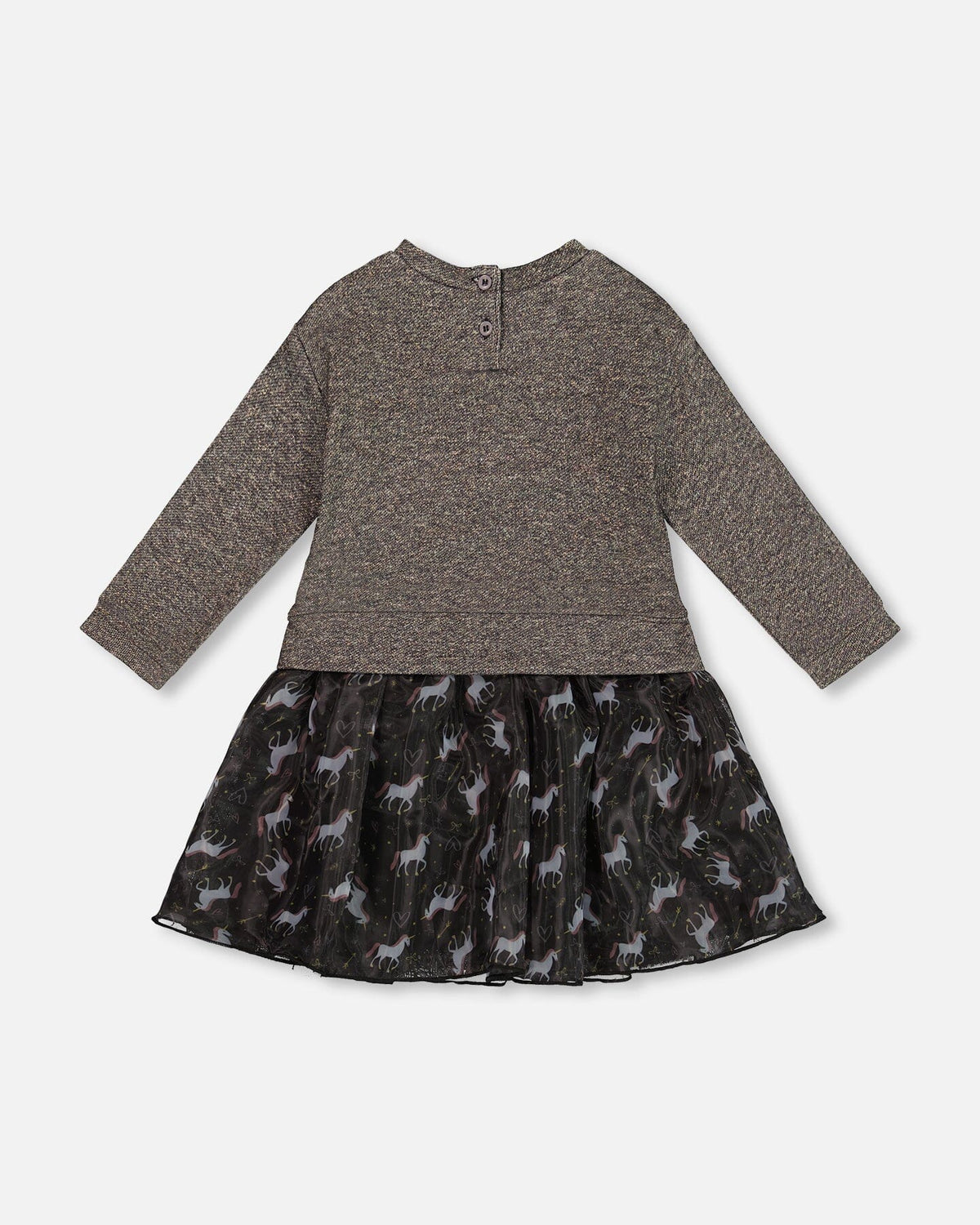 Bi-Material Dress Black With Mesh Skirt And Heart
