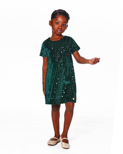 Robe courte en velours manches courtes vert forêt