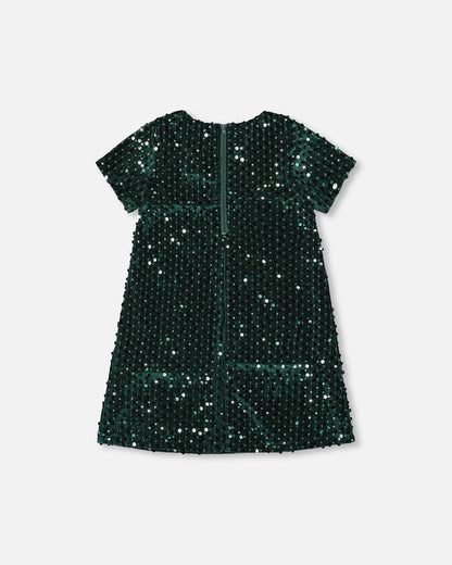 Robe courte en velours manches courtes vert forêt
