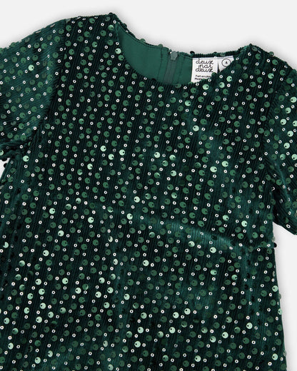 Robe courte en velours manches courtes vert forêt