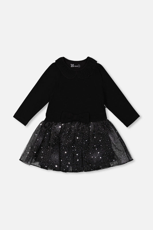 Robe bi-matière à jupe scintillante noire
