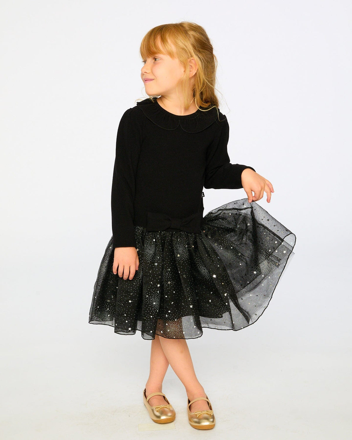 Robe bi-matière à jupe scintillante noire