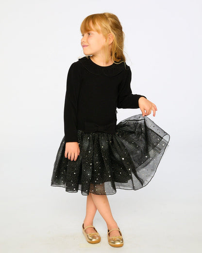 Robe bi-matière à jupe scintillante noire