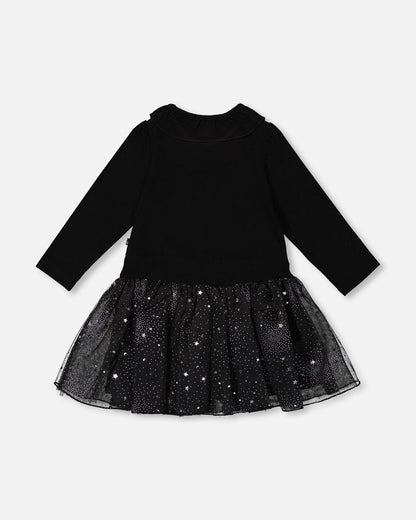 Robe bi-matière à jupe scintillante noire
