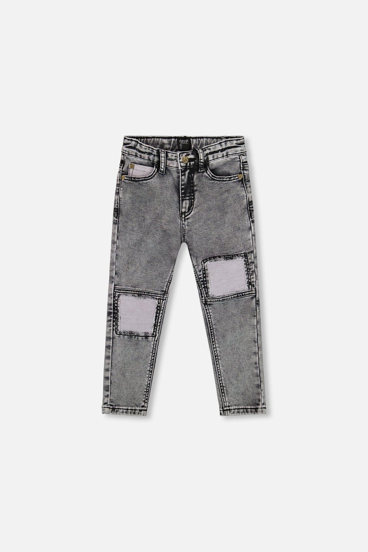 French Terry Black Denim Pants With Contrasting Patch
