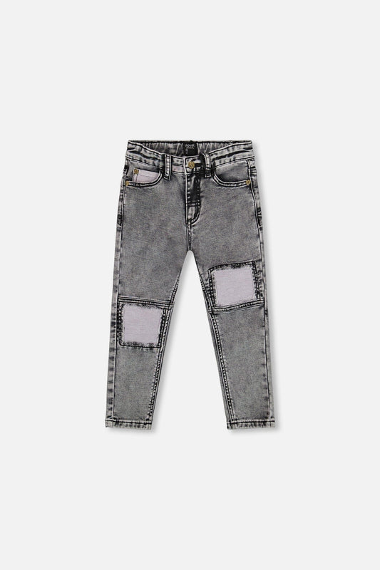 Pantalon en denim noir en molleton avec empiècement contrastant
